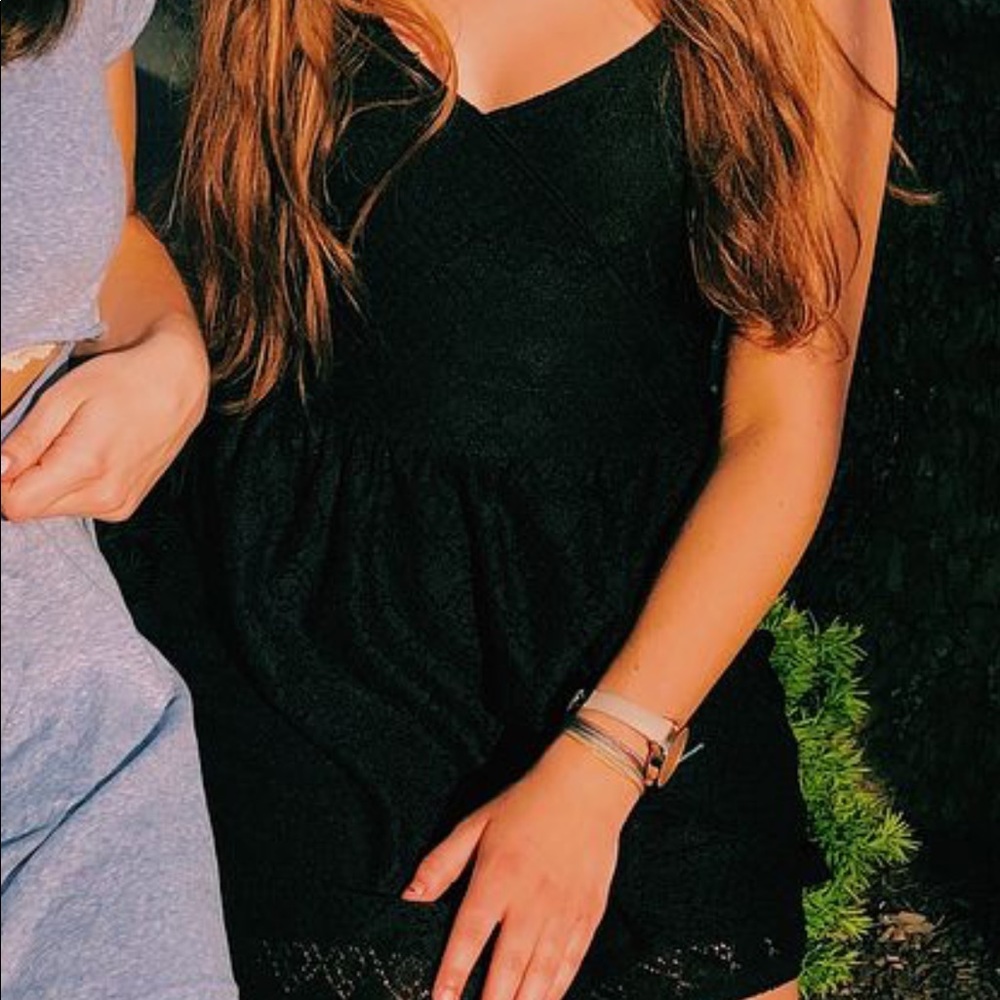 Black Lace Cross-Back Mini Dress